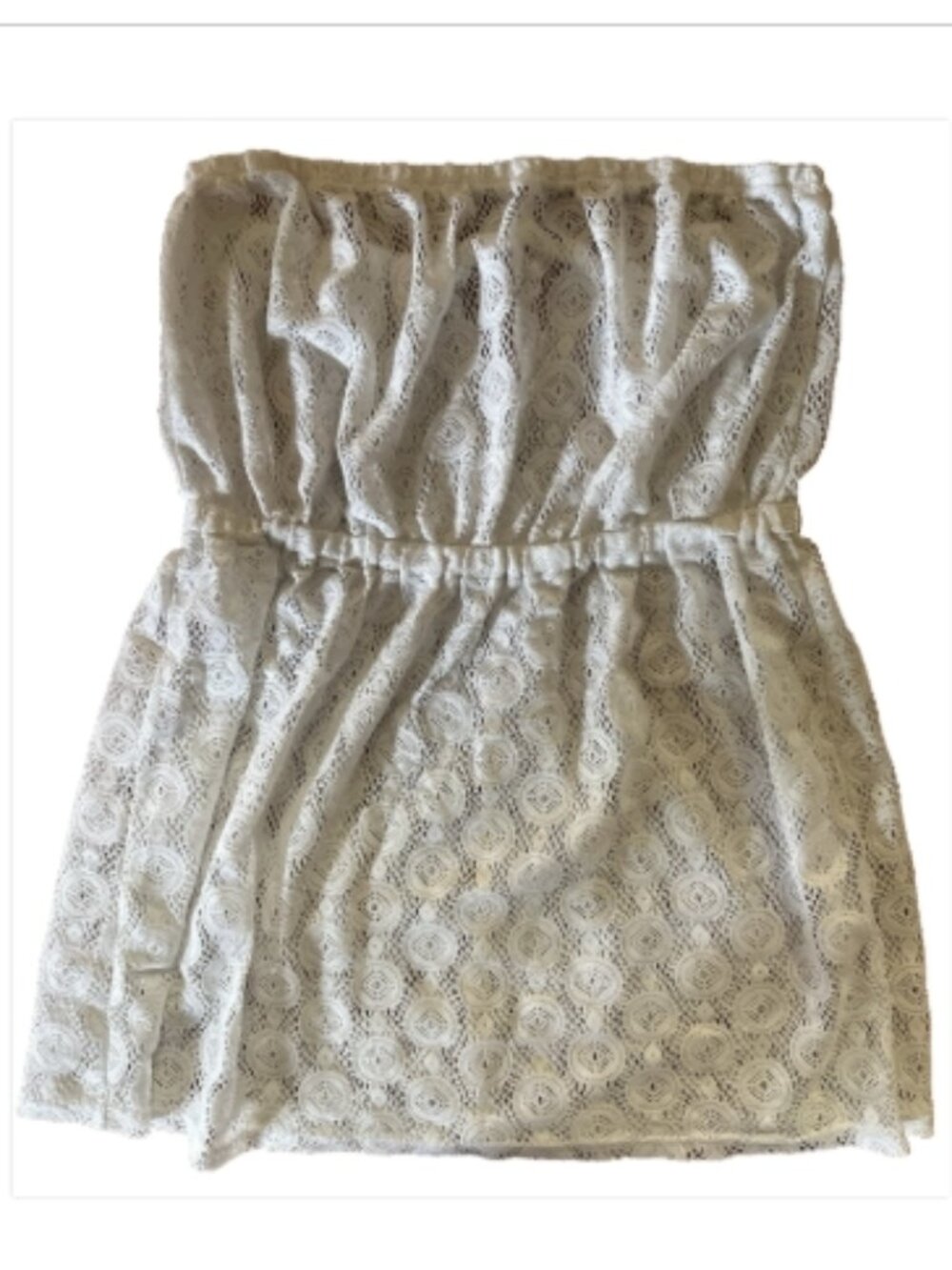 White Lace Strapless Swim Cover Up Beach Dress Vacation Resort Wear